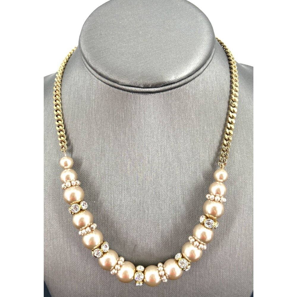 Givenchy Faux Pearl Crystal Rhinestone Necklace Signed 18" Adjustable Statement